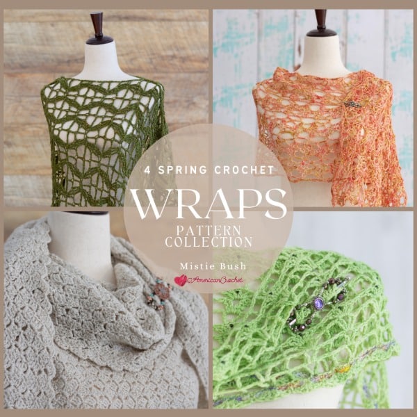 4 stunning spring crochet wrap patterns in one bundle - Amber Rose Wrap, Flying Butterflies Poncho, Springtime Violets Wraplet and Vintage Linen Shawl