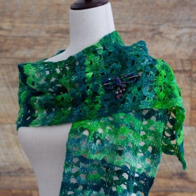 Emerald City Scarf – A Soft, Lacy Handspun Crochet Scarf