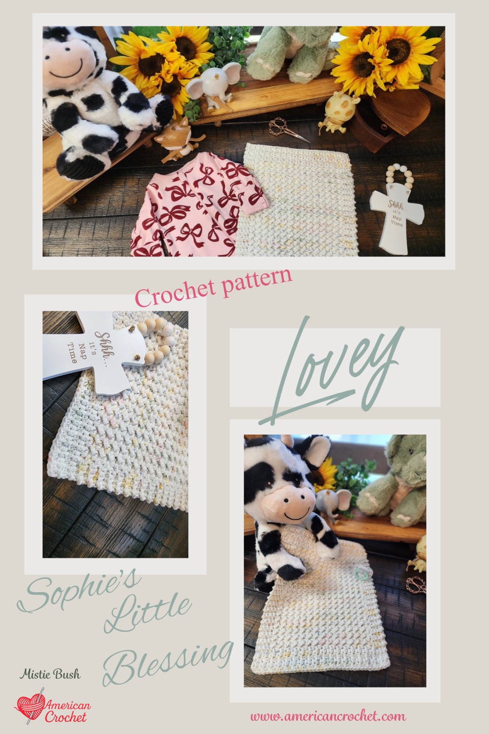 Sophies Little Blessing Lovey free preemie crochet pattern - soft speckled cream crochet baby lovey by American Crochet.