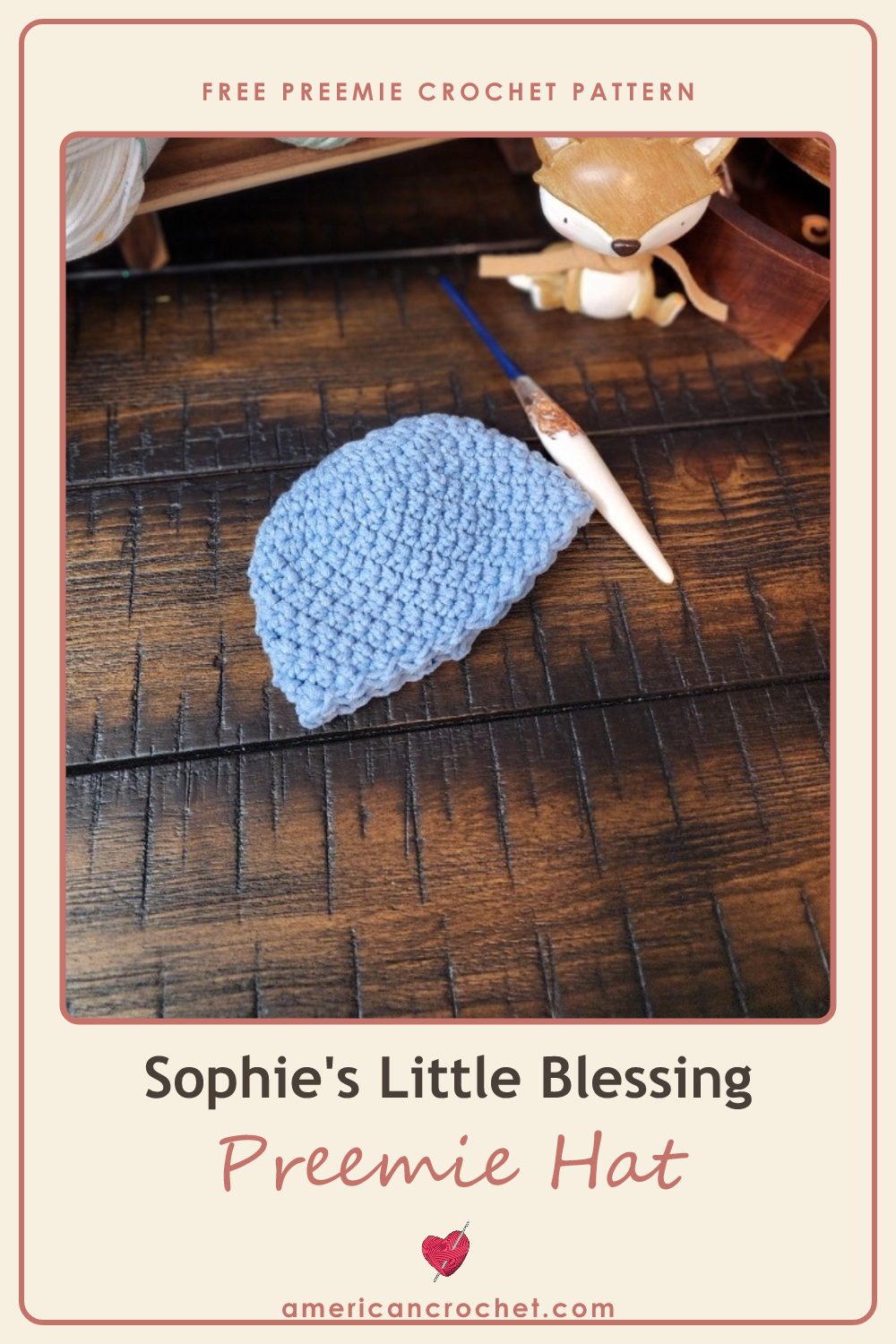 Sophie's Little Blessing Hat free preemie crochet pattern — a soft blue crochet preemie hat by American Crochet.